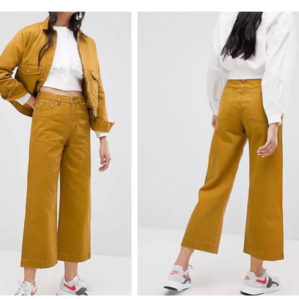 ASOS WEEKDAY Yellow High Waist Wide Leg Jeans 25